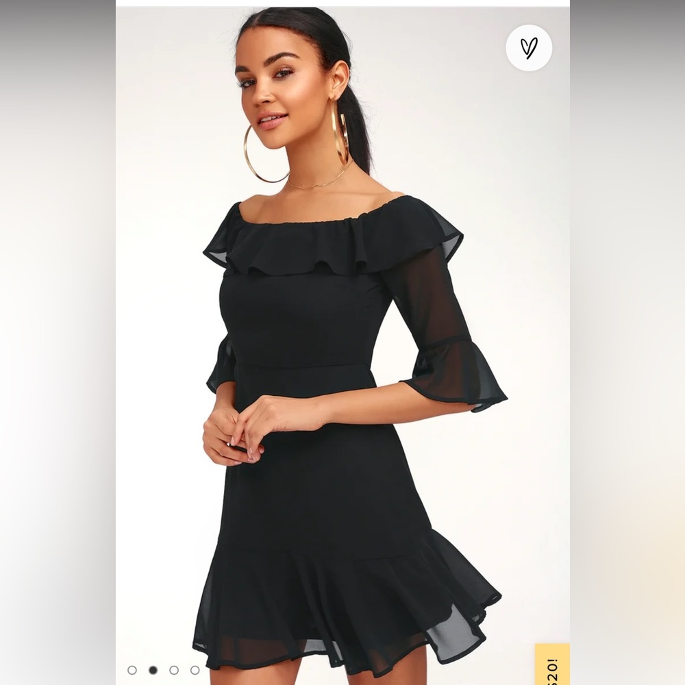 Lulus Off-the-Shoulder Black Mini Dress - Size M